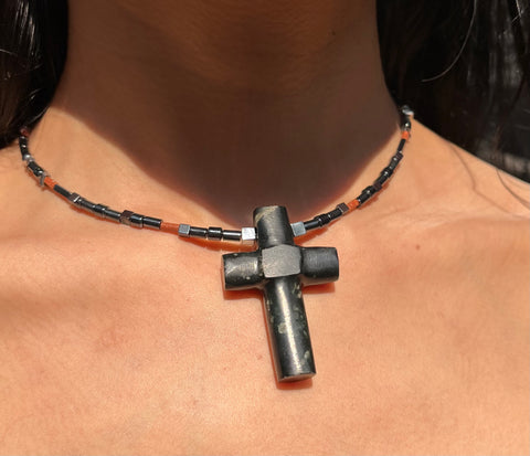 Jade and Hematite Cross